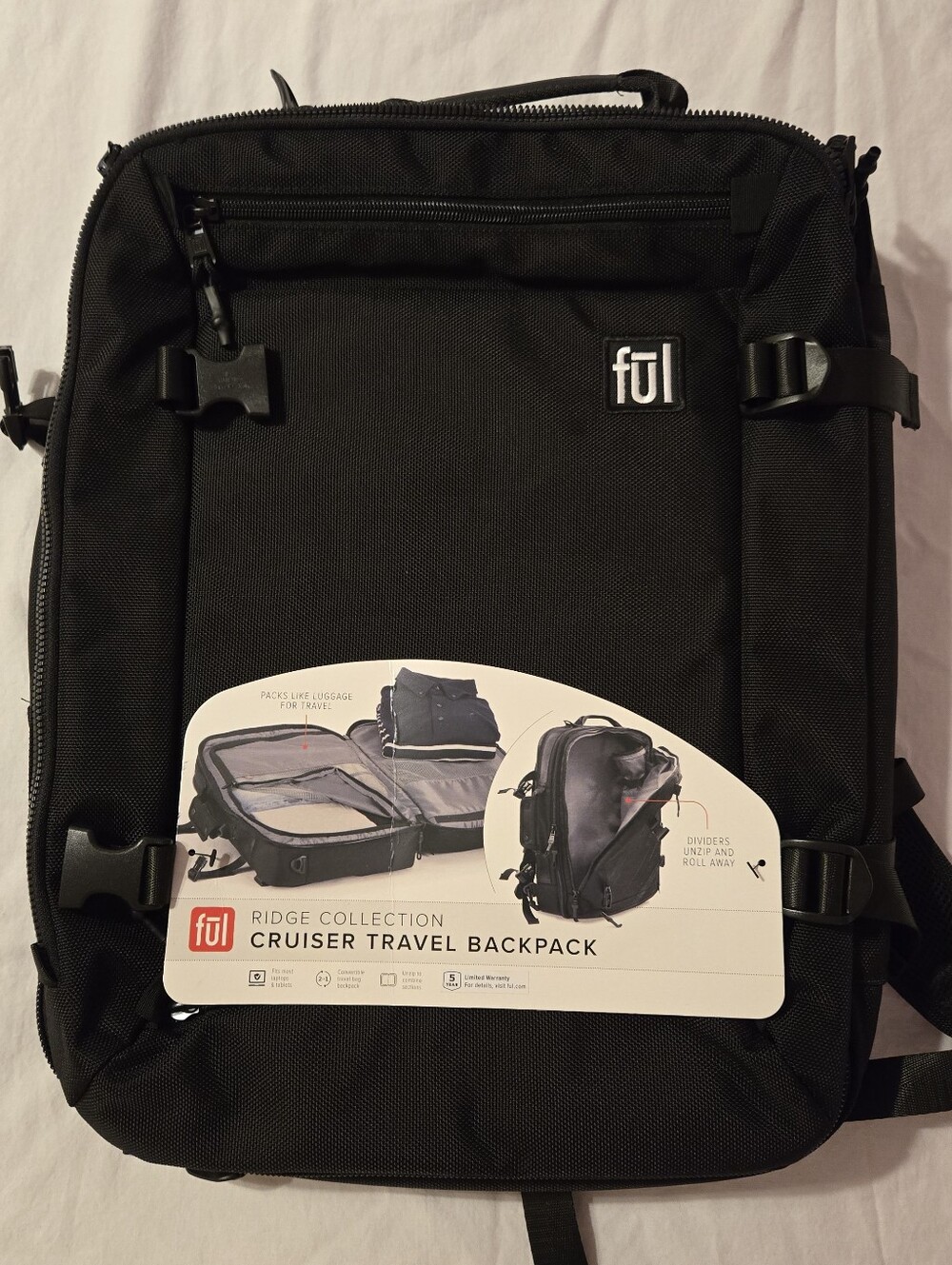 NWT Ful Ridge Collection Cruiser Travel Backpack Laptop Bag Black